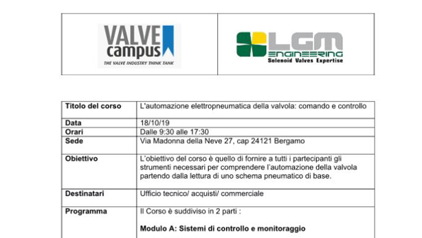 LGM ENGINEERING & VALVE CAMPUS: L’EVENTO